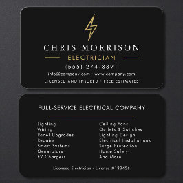 Tarjeta De Visita Modern Black Gold Electrician Contractor