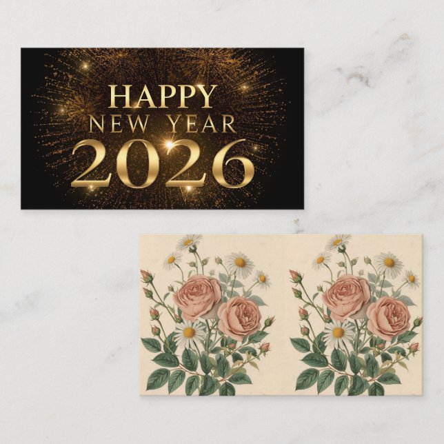 Tarjeta De Visita modern black gold happy new year business card (Anverso / Reverso)