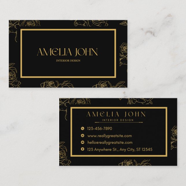 Tarjeta De Visita Modern Black Gold Professional Business Card (Anverso / Reverso)