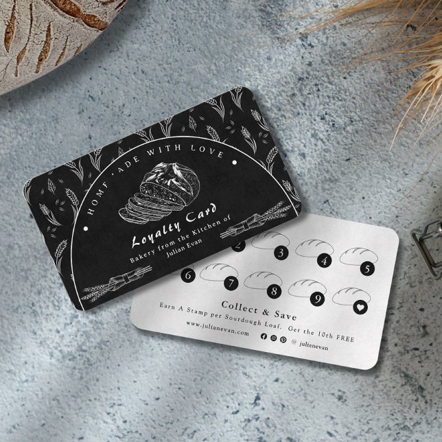 Tarjeta De Visita Modern Black Homemade Bakery Loyalty Card (Modern Black Homemade Bakery Loyalty Card)