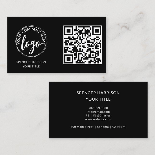 Tarjeta De Visita Modern Black Logo QR Code Template (Anverso / Reverso)