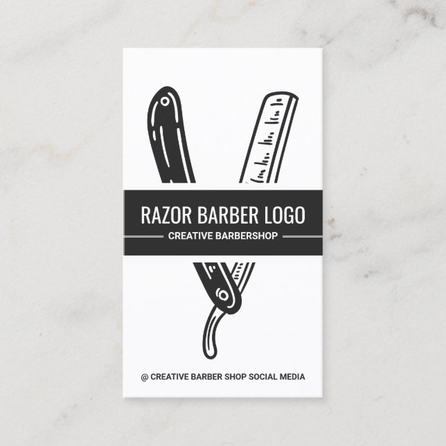 Tarjeta De Visita Modern black mens barbershop razor hairdresser (Anverso)