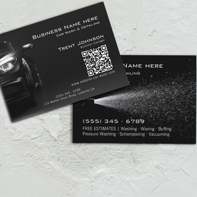 Tarjeta De Visita Modern Black Pressure Wash Car Detailing QR (Subido por el creador)