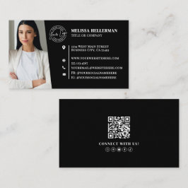 Tarjeta De Visita Modern Black Professional QR Code Photo Logo