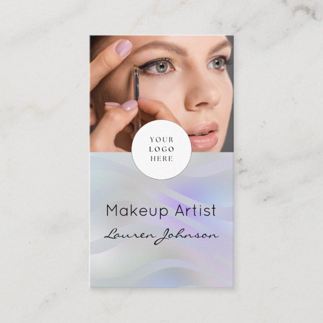 Tarjeta De Visita Modern Black Script Photo Makeup  (Anverso)