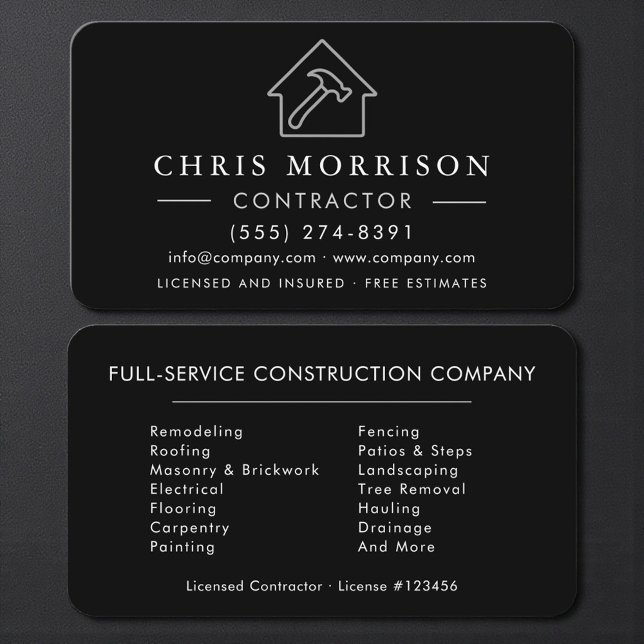Tarjeta De Visita Modern Black Silver General Contractor (Subido por el creador)