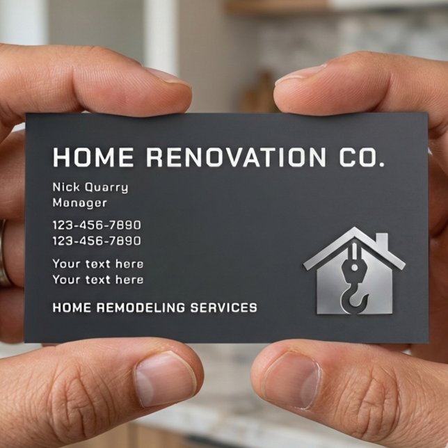 Tarjeta De Visita Modern Black & Silver Industrial Home Renovation (Subido por el creador)