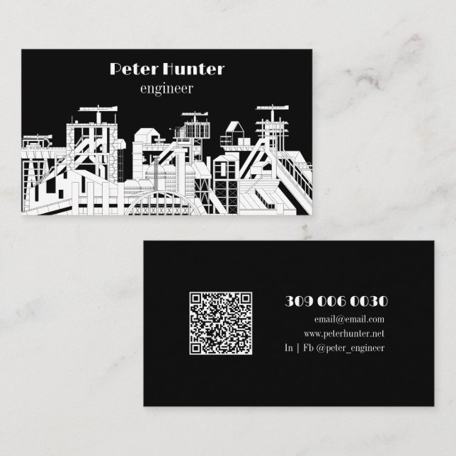 Tarjeta De Visita Modern Black & White Architectural Engineer  (Anverso / Reverso)