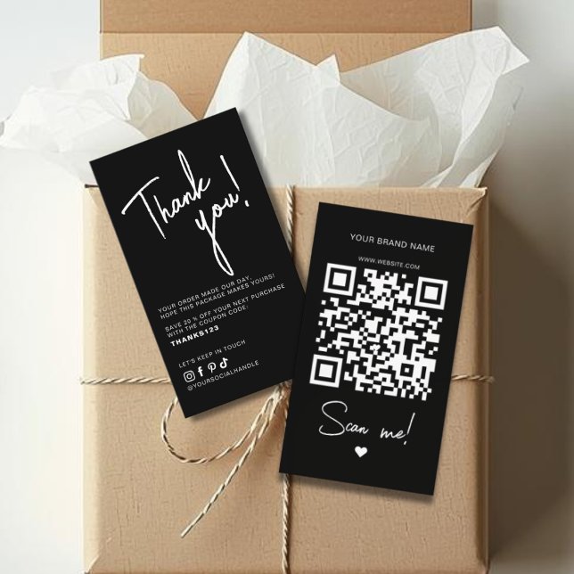 Tarjeta De Visita Modern black white order thank you QR code (Subido por el creador)