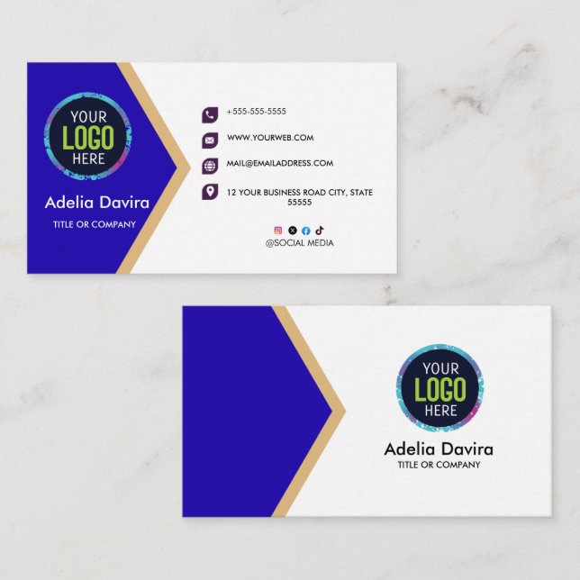 Tarjeta De Visita Modern Blue Gold Professional Business Card (Anverso / Reverso)