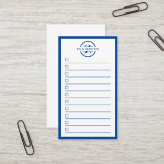 Tarjeta De Visita Modern Blue Monogram Name To Do List