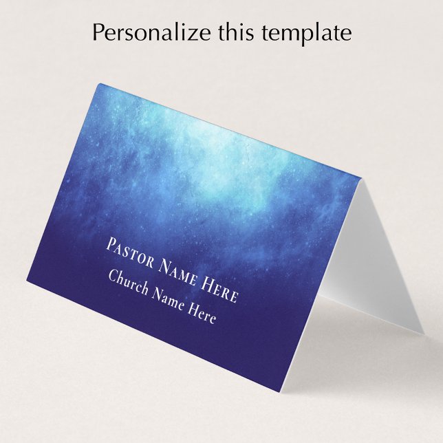Tarjeta De Visita Modern Blue Nebula Custom Text QR Code Pastor (Personalize this editable business card template. Modern blue nebula with QR code and contact info.
)
