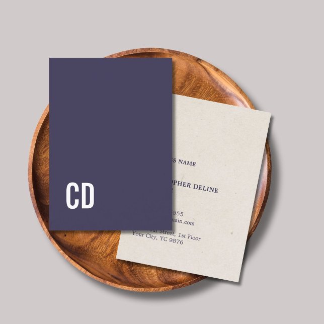 Tarjeta De Visita Modern Blue Texture Beige Bold White Monogram (Subido por el creador)