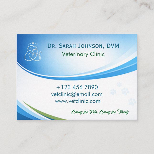 Tarjeta De Visita Modern Blue Veterinarian & Pet Clinic Customizable (Anverso)