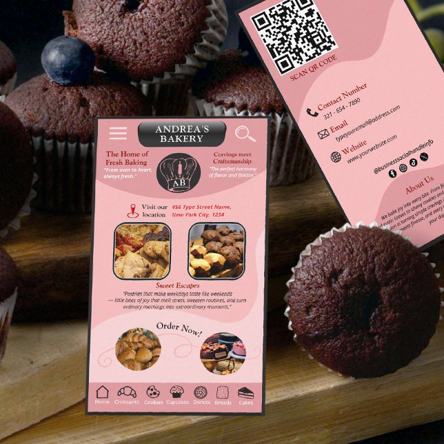 Tarjeta De Visita Modern Blush Pink Bakery Add Logo and Brand Photos (Subido por el creador)
