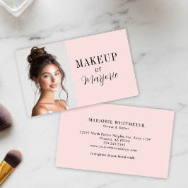 Tarjeta De Visita Modern Blush Pink Black Script Photo Makeup