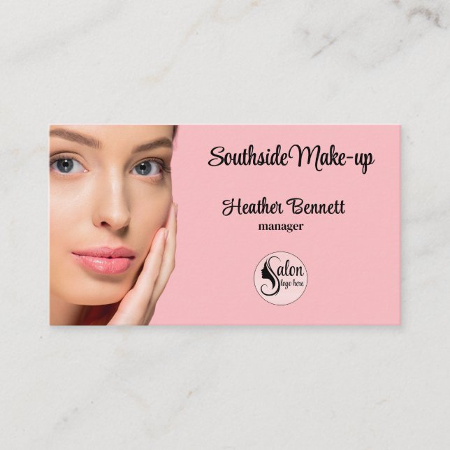 Tarjeta De Visita Modern Blush Pink Makeup Artist Business  (Anverso)