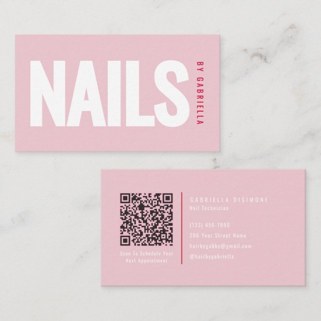 Tarjeta De Visita Modern Blush Pink Nail Salon QR Code (Anverso / Reverso)