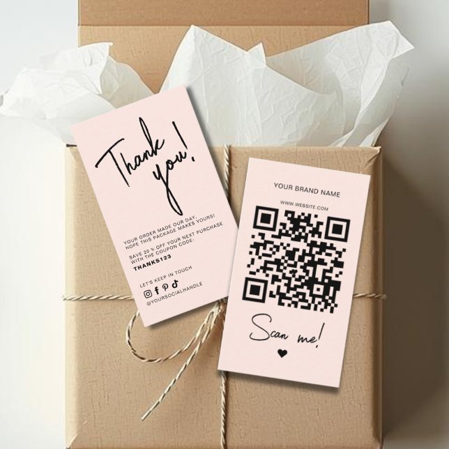 Tarjeta De Visita Modern blush pink order thank you QR code (Subido por el creador)