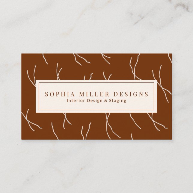 Tarjeta De Visita Modern Boho Abstract Lines Designer | Dark Brown (Anverso)