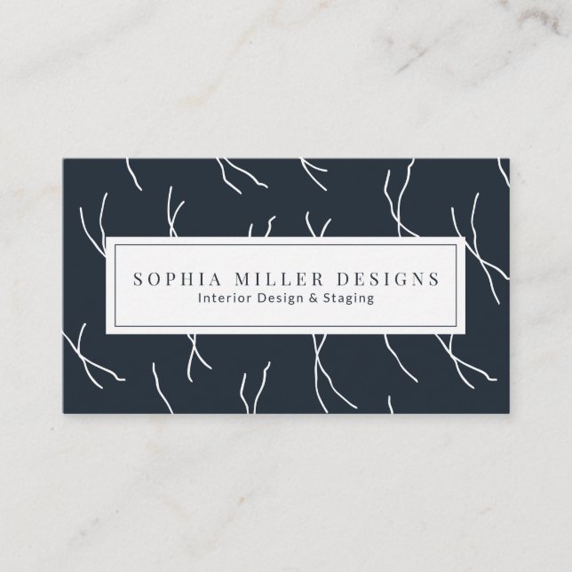 Tarjeta De Visita Modern Boho Abstract Lines Designer Deep Charcoal (Anverso)