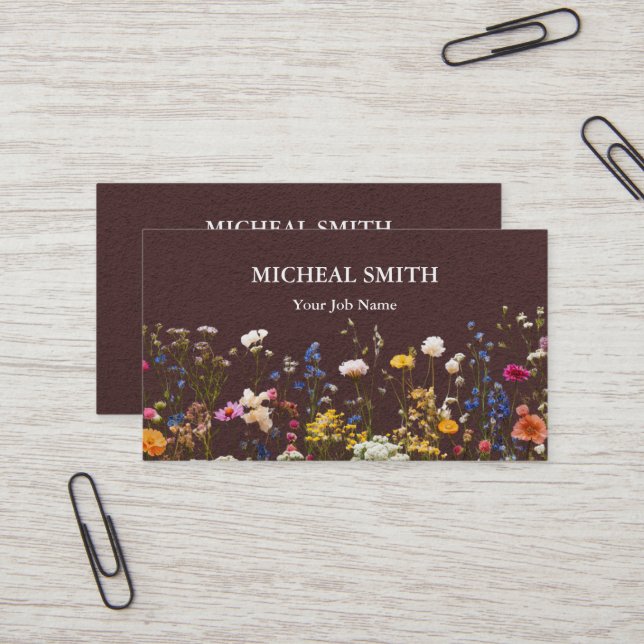 Tarjeta De Visita Modern Boho Floral Kraft  (Anverso/Reverso In Situ)