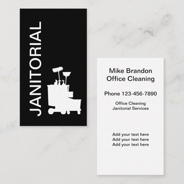 Tarjeta De Visita Modern Bold Black And White Janitorial (Anverso / Reverso)
