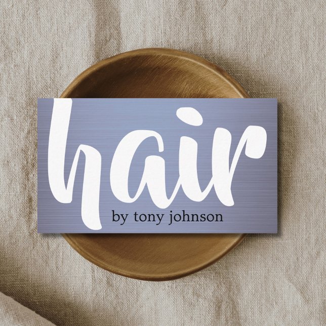 Tarjeta De Visita Modern Bold Blue Grey Faux Metal Hair Stylist (Subido por el creador)