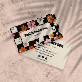 Tarjeta De Visita Modern Bold Floral Checkered Business Card