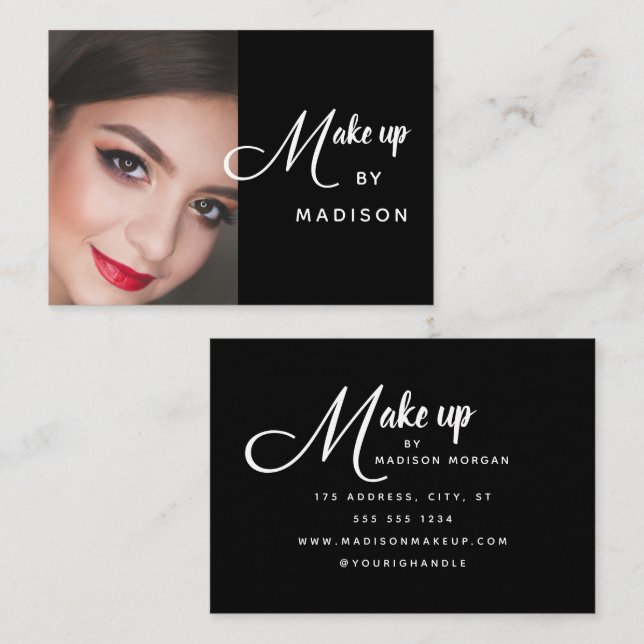 Tarjeta De Visita Modern Bold White Script Photo Makeup (Anverso / Reverso)