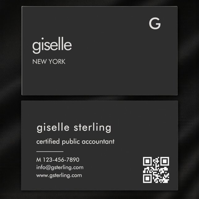 Tarjeta De Visita Modern Bookkeeper Accountant CPA Black QR Code  (Subido por el creador)