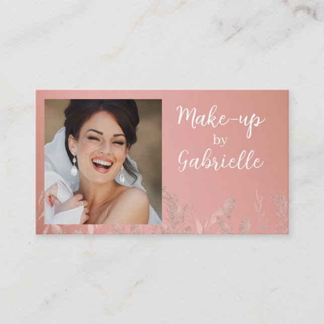 Tarjeta De Visita Modern Botanical Dusty Rose Boho Photo QR Code  (Anverso)