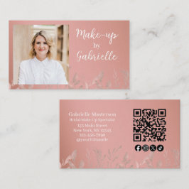Tarjeta De Visita Modern Botanical Dusty Rose Boho Photo QR Code
