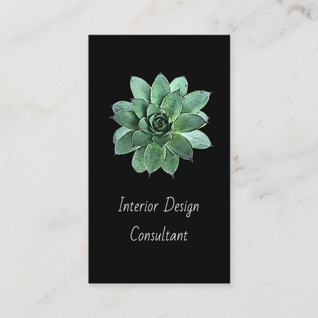 Tarjeta De Visita Modern Botanical Succulent QR code Black   (Anverso)