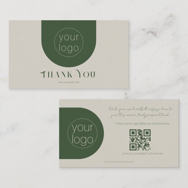 Tarjeta De Visita Modern Branding Thank You Card Sage Green (Anverso / Reverso)