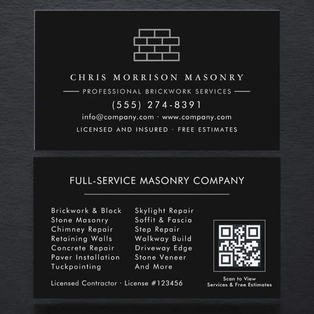 Tarjeta De Visita Modern Bricklayer Brick Masonry Company QR Code (Subido por el creador)