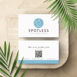 Tarjeta De Visita Modern Broom Logo QR Code Cleaning Service Maid