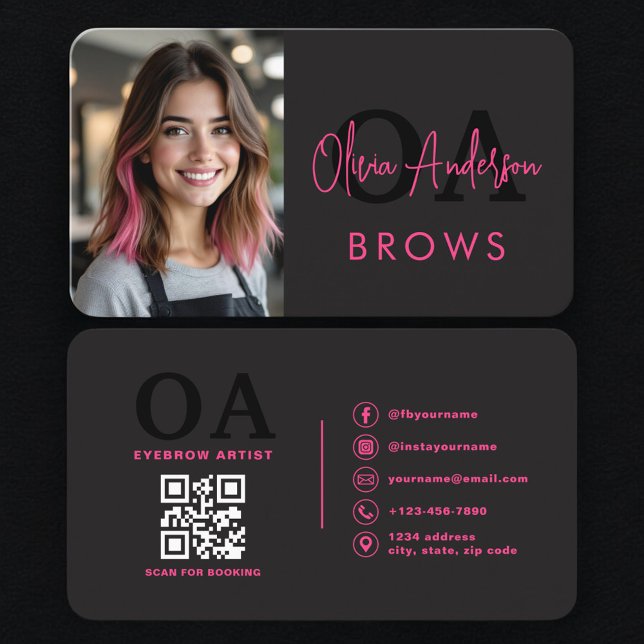 Tarjeta De Visita Modern Brows Artist Hot Pink and Black (Subido por el creador)