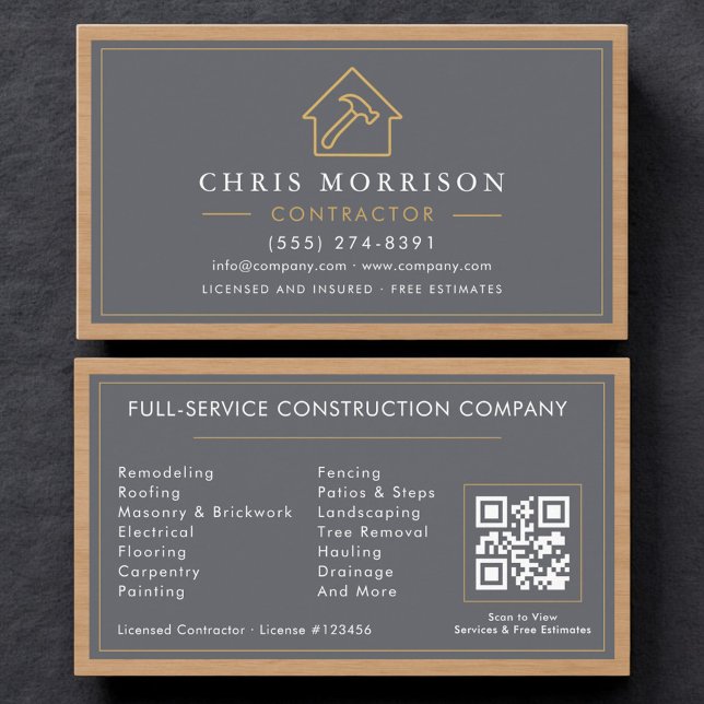 Tarjeta De Visita Modern Building Construction Wood QR Code (Subido por el creador)