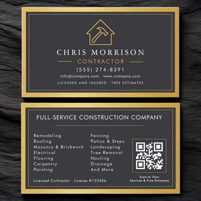 Tarjeta De Visita Modern Building Contractor Metal QR Code (Subido por el creador)