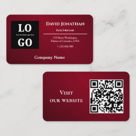 Tarjeta De Visita Modern Burgundy Custom Logo and QR Code 