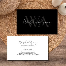 Tarjeta De Visita Modern Calligraphy Script Black and White Monogram