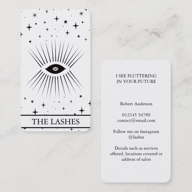 Tarjeta De Visita Modern Celestial Eye Tarot Lashes Black  (Anverso / Reverso)