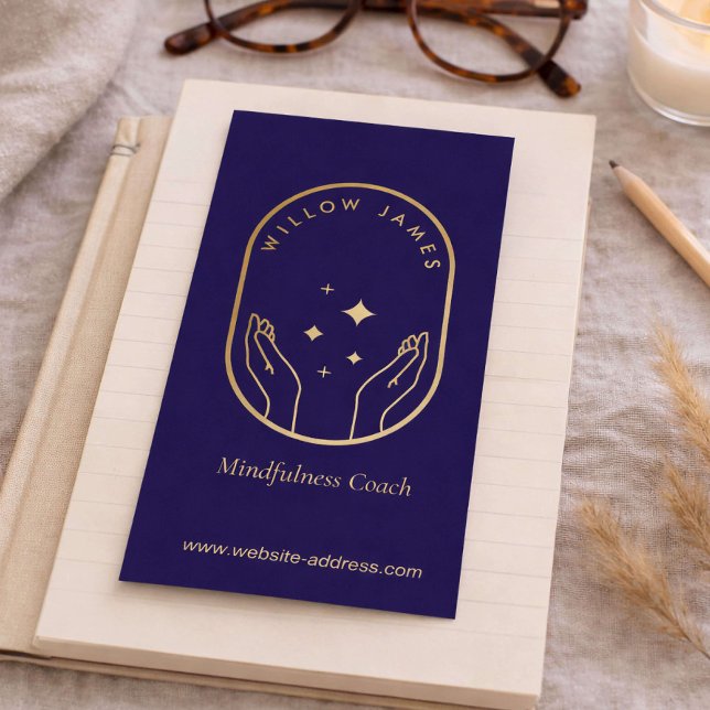 Tarjeta De Visita Modern Celestial Mindfulness Life Coach Deep Blue (Subido por el creador)