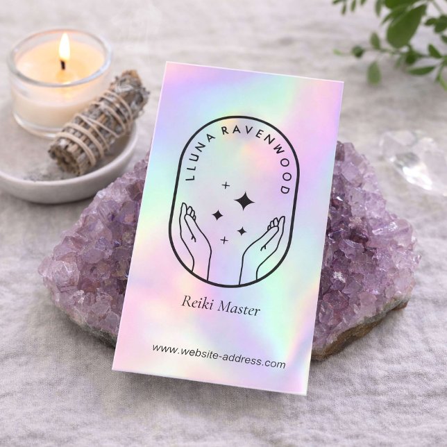 Tarjeta De Visita Modern Celestial Reiki Master Healer Holographic (Subido por el creador)