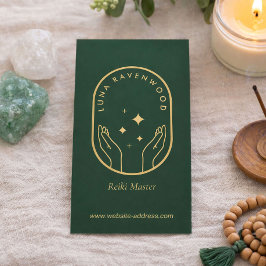 Tarjeta De Visita Modern Celestial Reiki Master Healing Hands Green