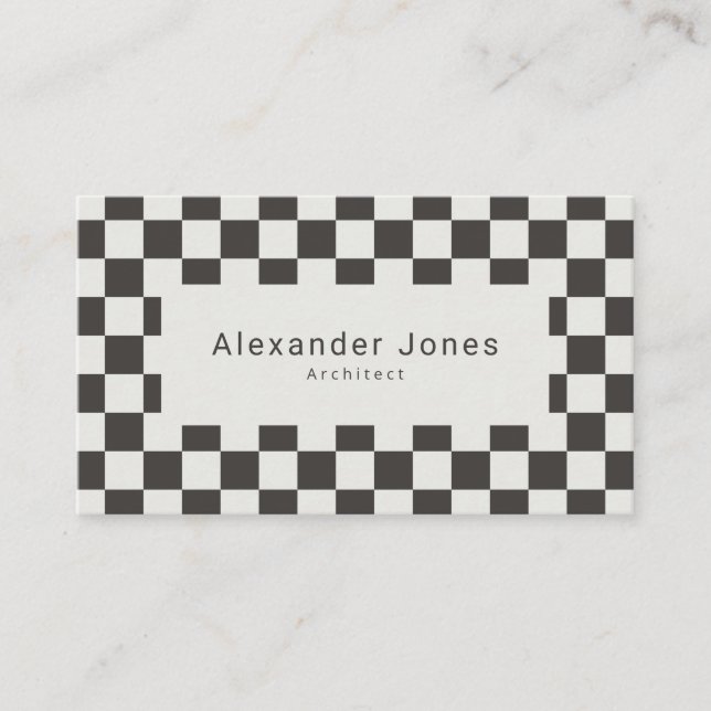 Tarjeta De Visita Modern Charcoal & Cream Checkered Pattern (Anverso)