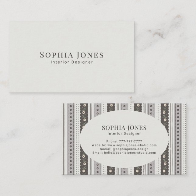 Tarjeta De Visita Modern Charcoal & Cream Scallop Stripe (Anverso / Reverso)