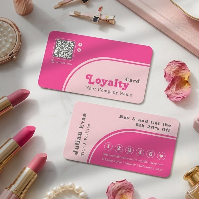 Tarjeta De Visita Modern Chic Retro Groovy Pink Loyalty Card (Modern Chic Retro Groovy Pink Loyalty Card)