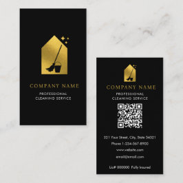 Tarjeta De Visita Modern Cleaning Cleaner Service Logo Gold QR Code